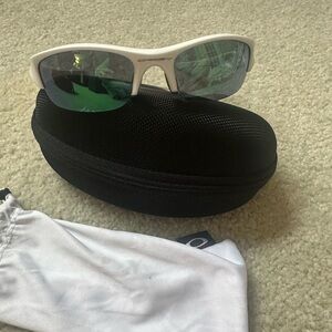 Oakley White Sunglasses with Black Case and Green Lenses